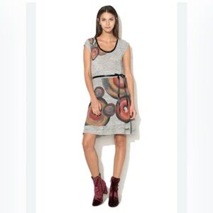 Desigual Gray Knit Dress with Vibrant Print